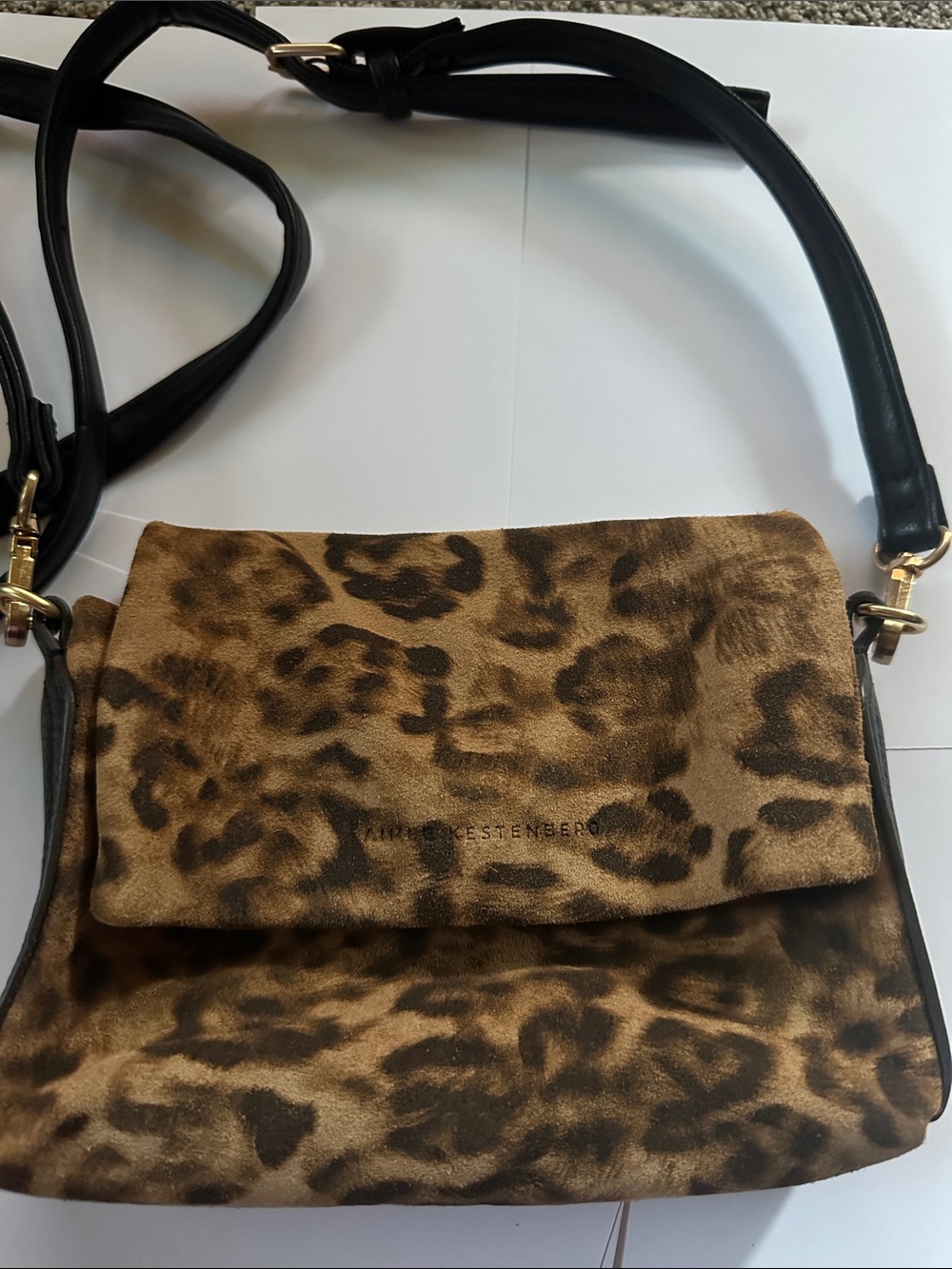 Vince Camuto Leopard-Print Crossbody with Black Strap